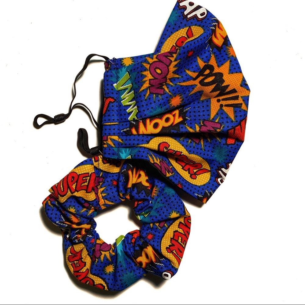 2/$30 Face Mask 3 Layer Scrunchie Superhero